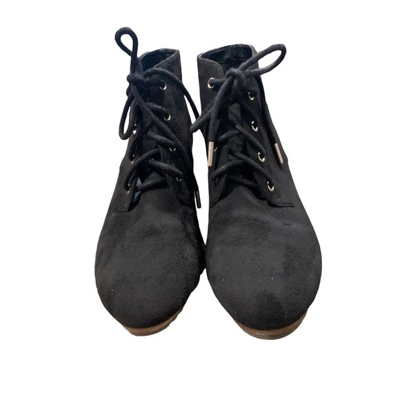 Dr Scholls Womens Black Suede Wedge Heel Lace Up Ankle Bootie Size 9M - Picture 1 of 8